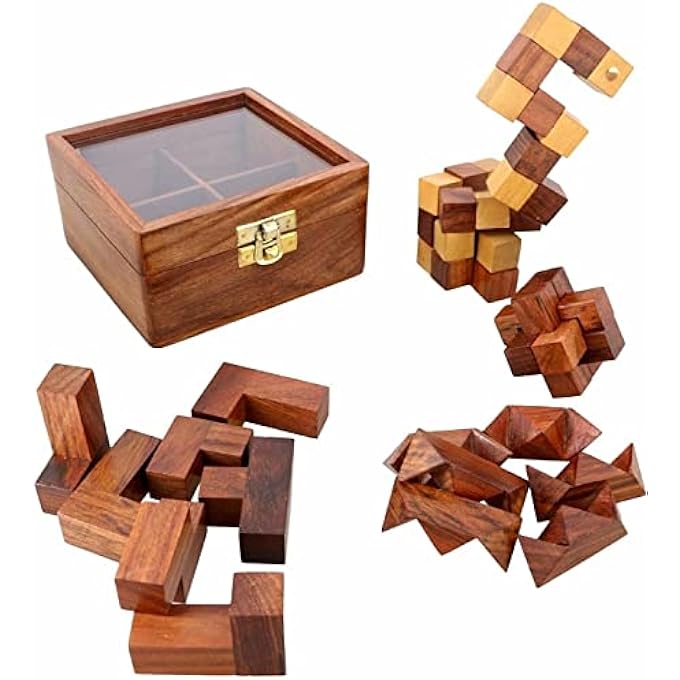 ACEWOOD WOODEN PUZZLE WOODEN GAMES GIFT SET WOOD BOX GAMES SET 3D PUZZLES FOR TEENS & ADULTS 4 IN ONE - Image 4